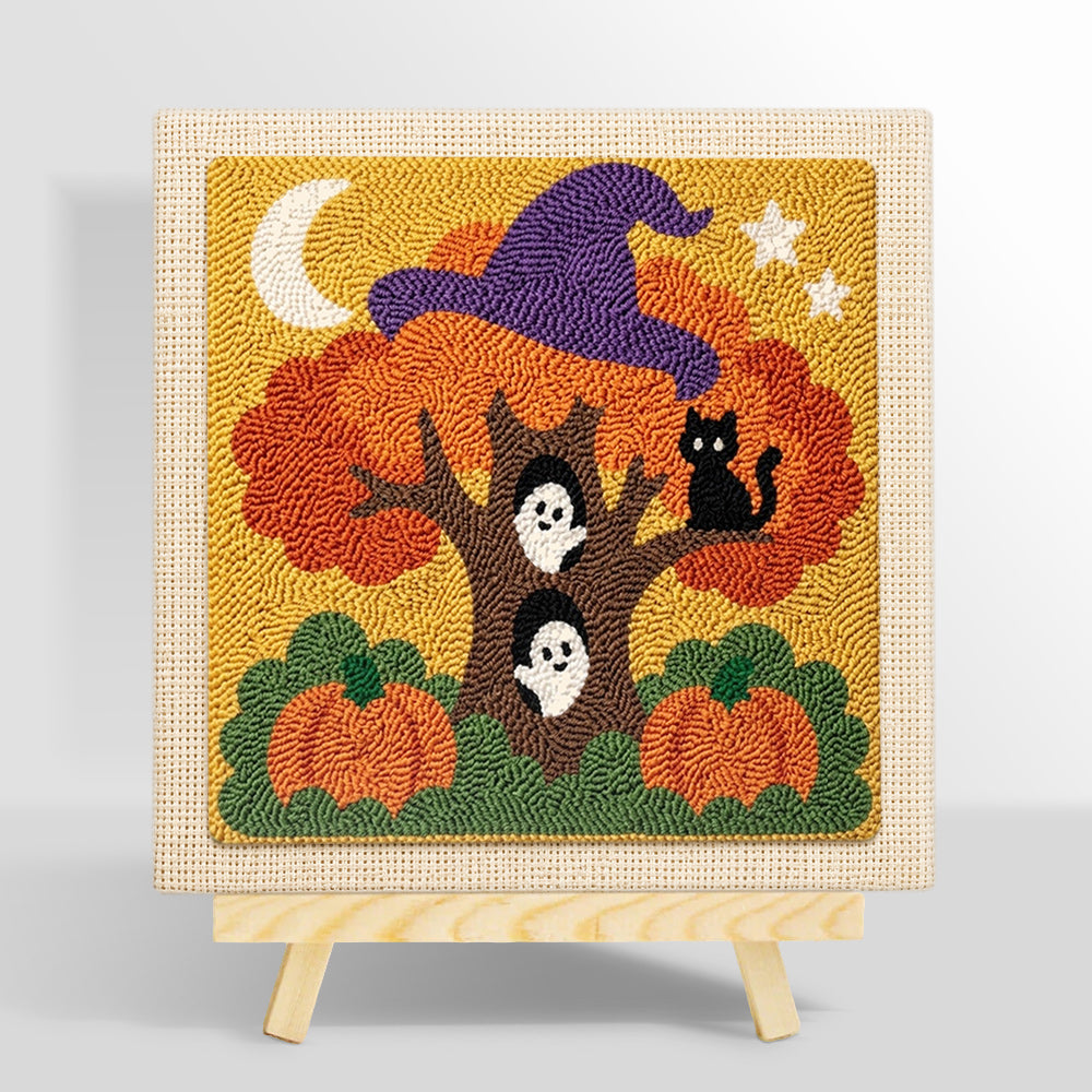 Magic halloween tree with ghosts punch needle kit for beginners