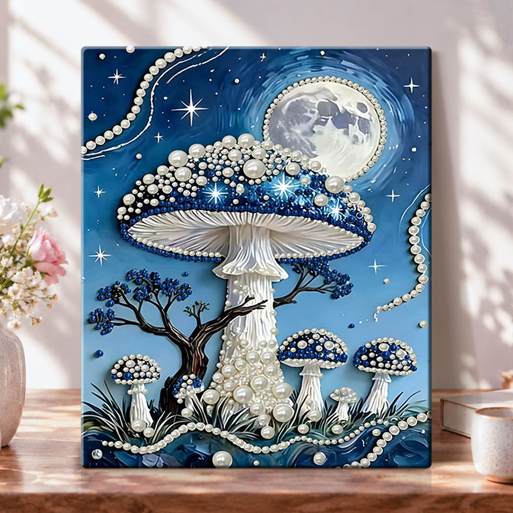 Magic mushroom under full moon pearl diamond painting kit for beginners