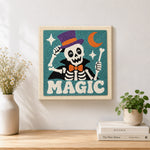 Finished magic top hat skeleton artwork displayed on a wall