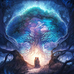 Magical ancient tree with glowing light cross stitch kit for beginners