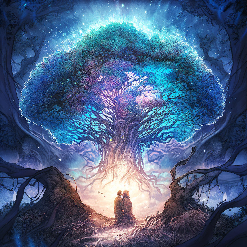Magical ancient tree with glowing light cross stitch kit for beginners