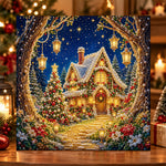 Magical christmas cottage pearl diamond painting kit for beginners