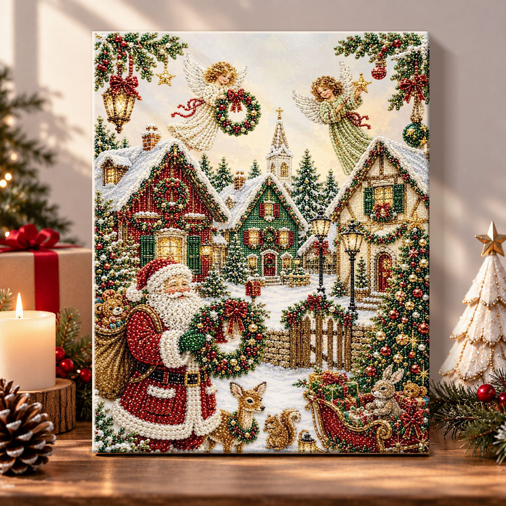 Magical christmas snow village pearl diamond painting kit for beginners