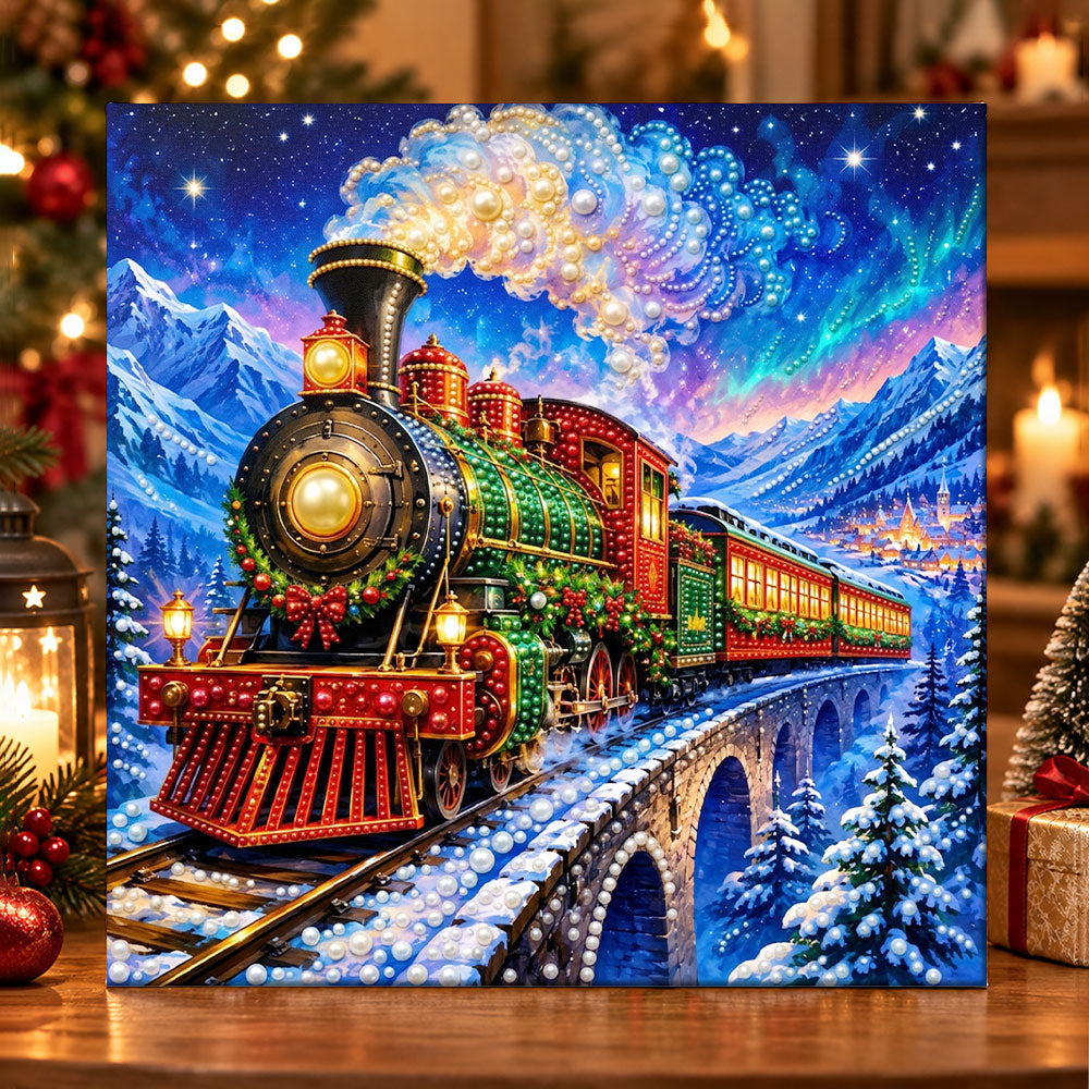 Magical christmas steam train pearl diamond painting kit for beginners