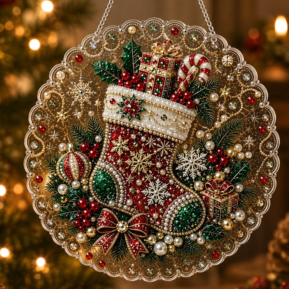 Magical christmas stocking pearl diamond painting kit for beginners