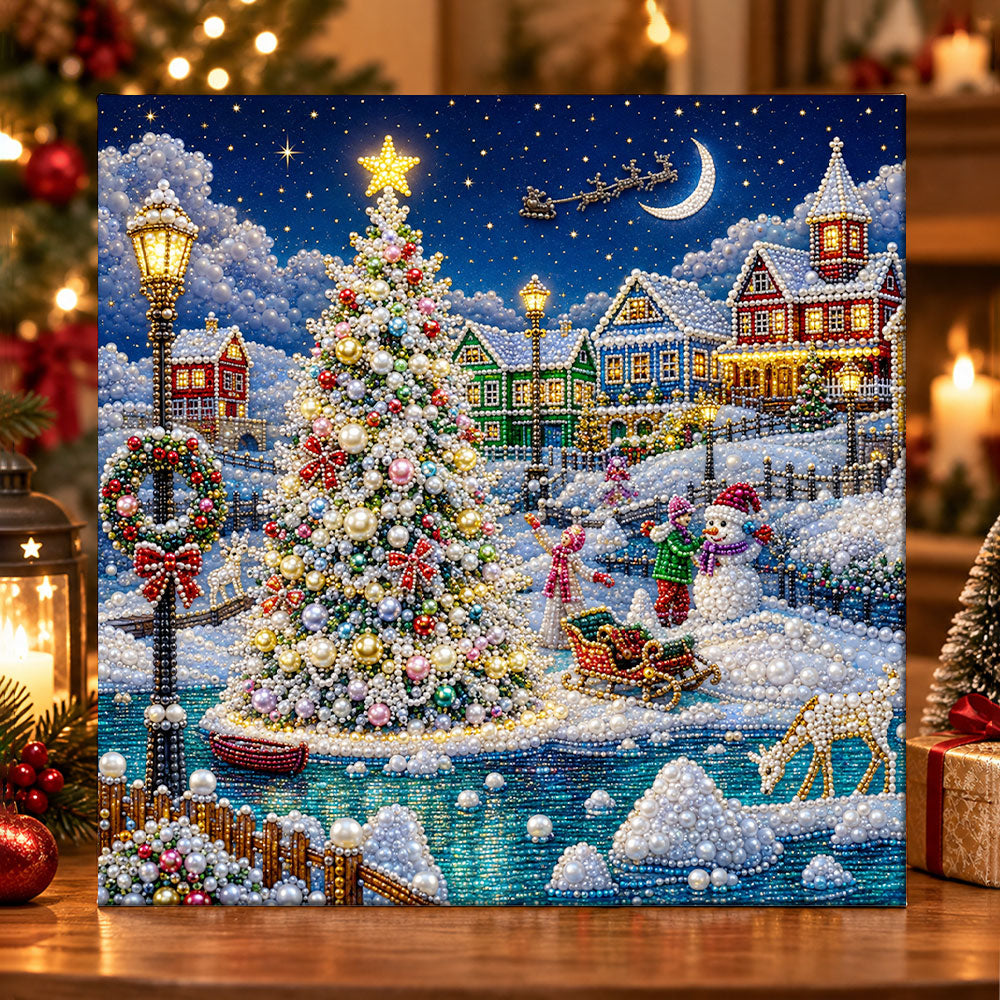 Magical christmas town pearl diamond painting kit for beginners