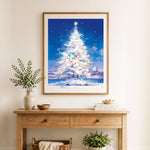 Finished magical christmas tree cross stitch artwork displayed as home decor