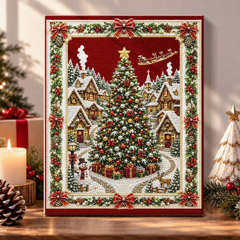 Magical christmas winter village pearl diamond painting kit for beginners