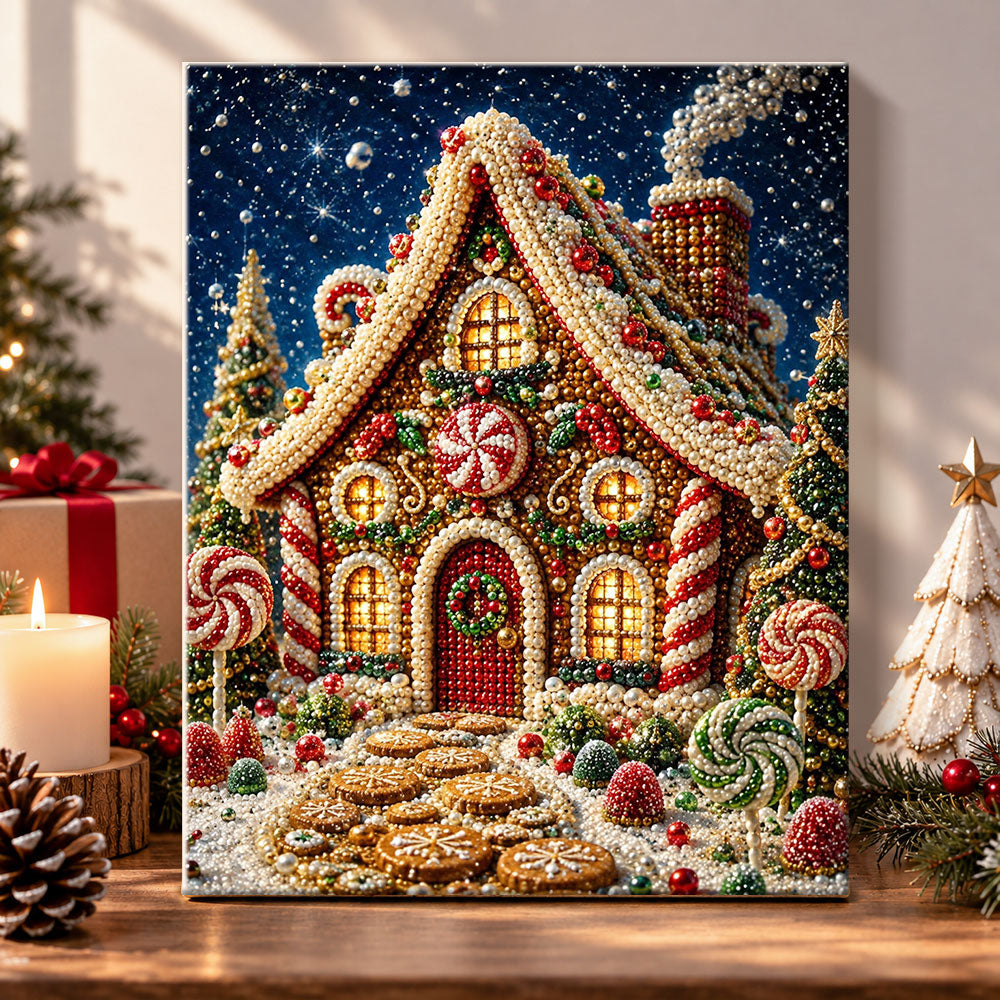Magical gingerbread house pearl diamond painting kit for beginners