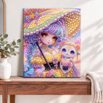 Finished magical girl companion pearl diamond painting artwork displayed as home decor