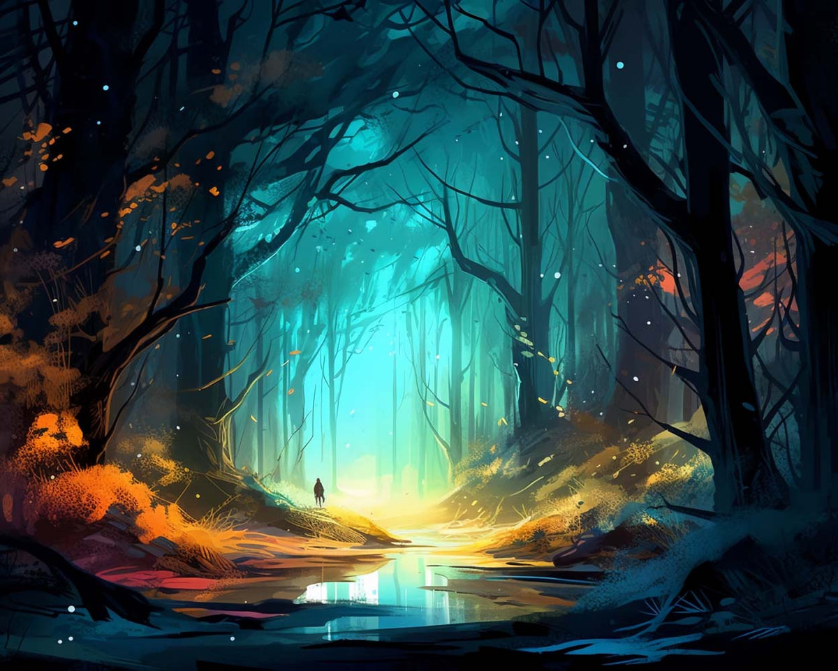 Magical glowing forest path cross stitch kit for beginners
