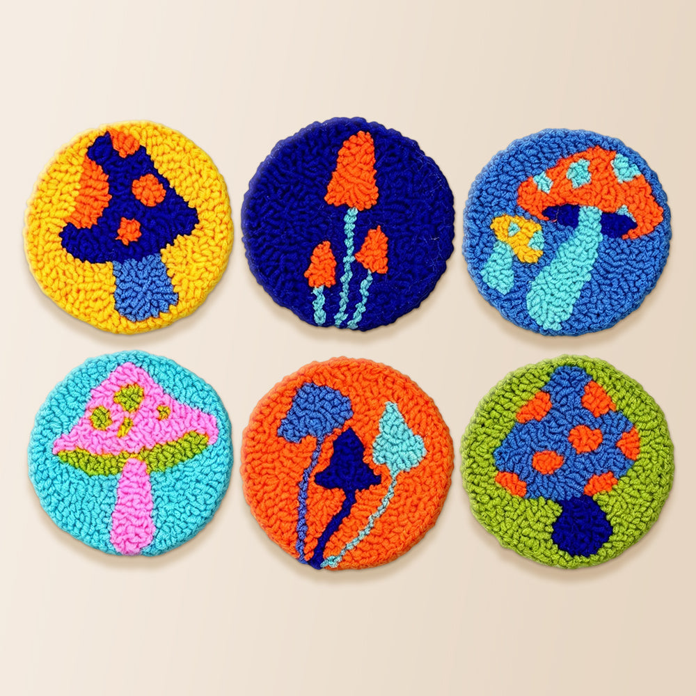 Magical mushroom punch needle coaster kit finished handmade coasters