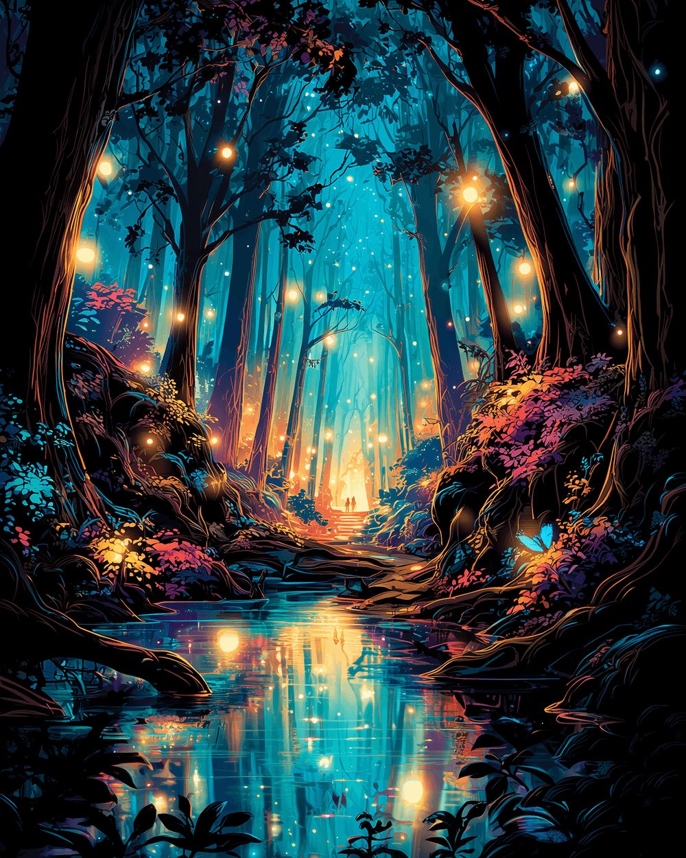 Magical night forest cross stitch kit for beginners