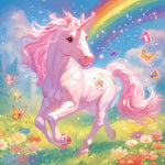 Magical pink unicorn with rainbow cross stitch kit for beginners