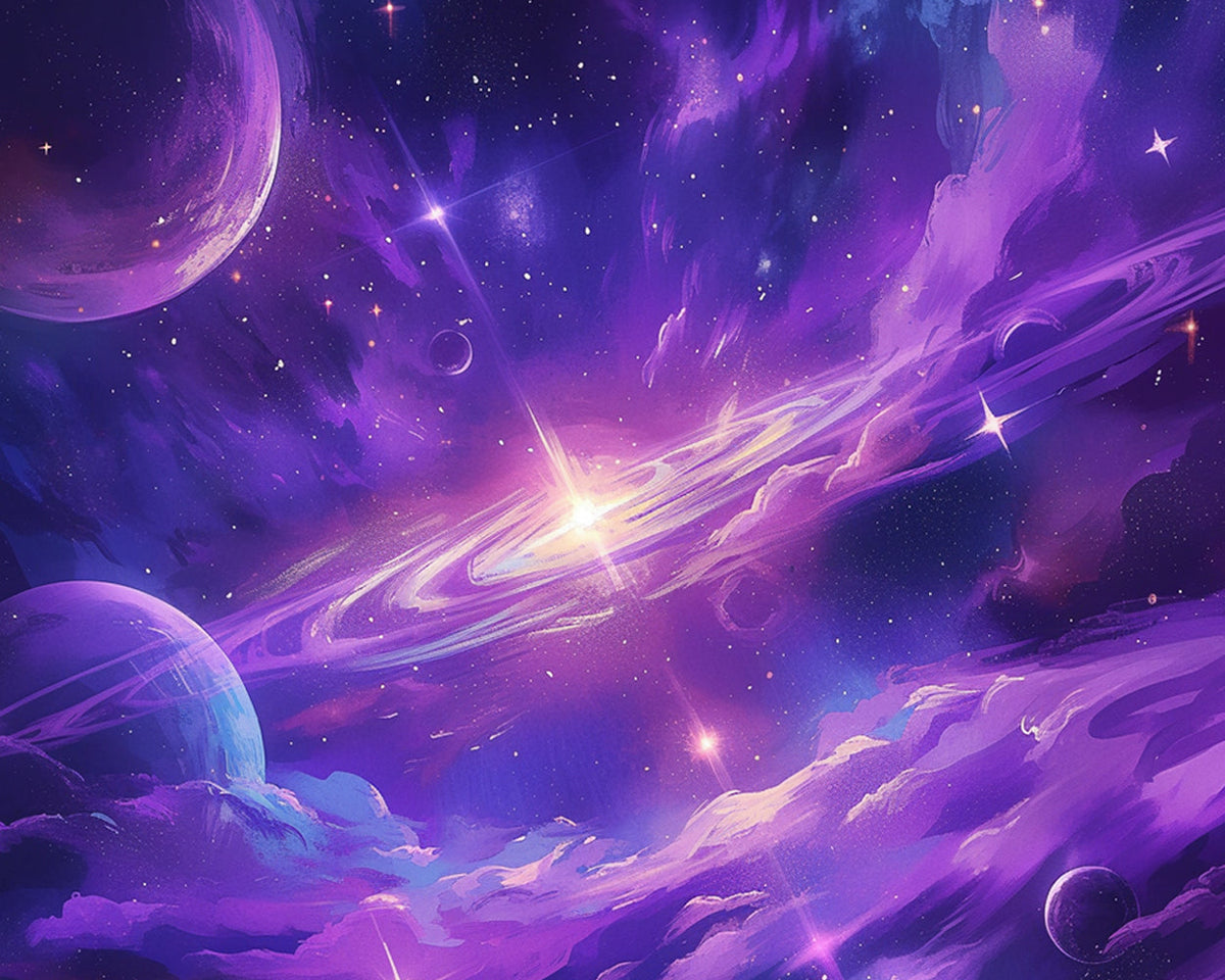 Magical purple cosmic galaxy cross stitch kit for beginners