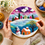 Creating the magical rainbow snowy village at christmas wool painting by hand with a felting needle