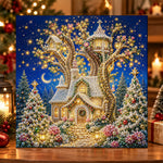 Magical treehouse in christmas forest pearl diamond painting kit for beginners