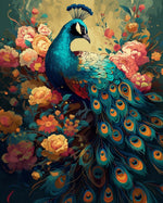 Magnificent green peacock among pink peonies cross stitch kit for beginners
