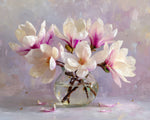 Magnolia in glass vase cross stitch kit for beginners
