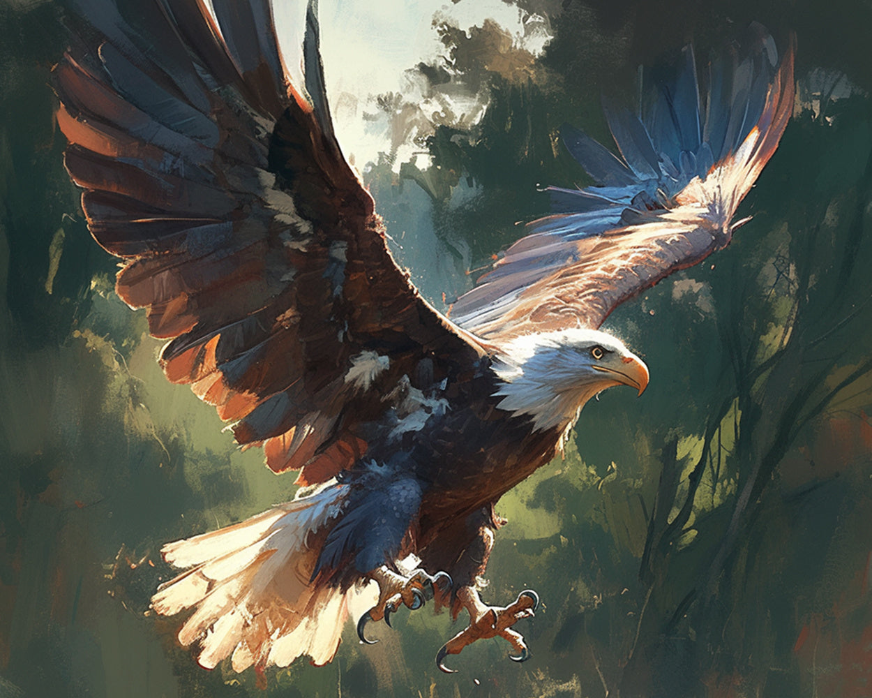 Majestic bald eagle soaring in sunlight cross stitch kit for beginners