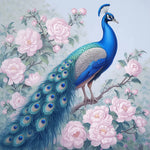 Majestic blue peacock and pink peonies cross stitch kit for beginners