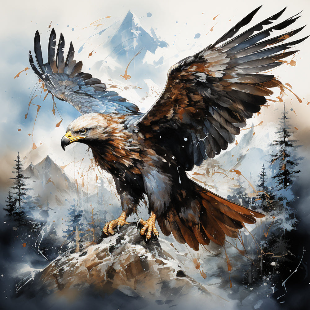 Majestic golden eagle over snowy peaks cross stitch kit for beginners