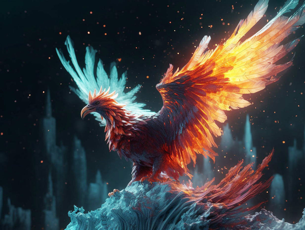 Majestic ice‑fire phoenix cross stitch kit for beginners