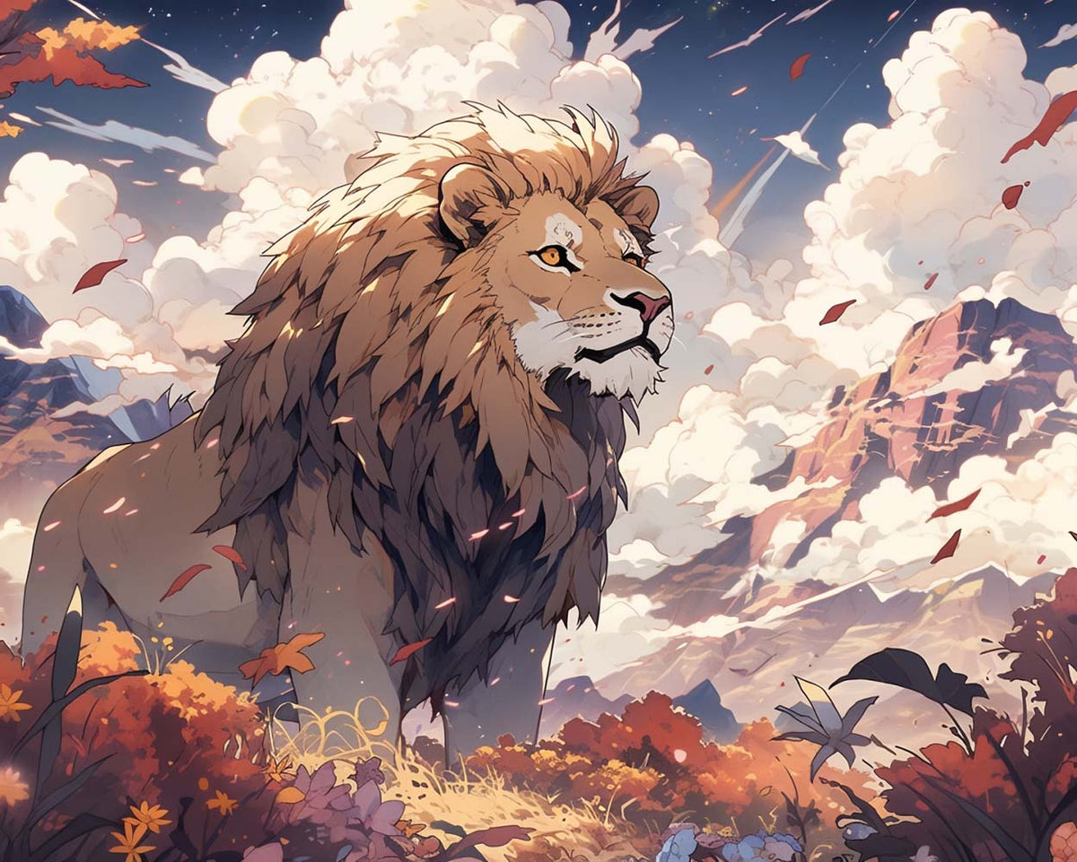 Majestic lion on mountain cross stitch kit for beginners