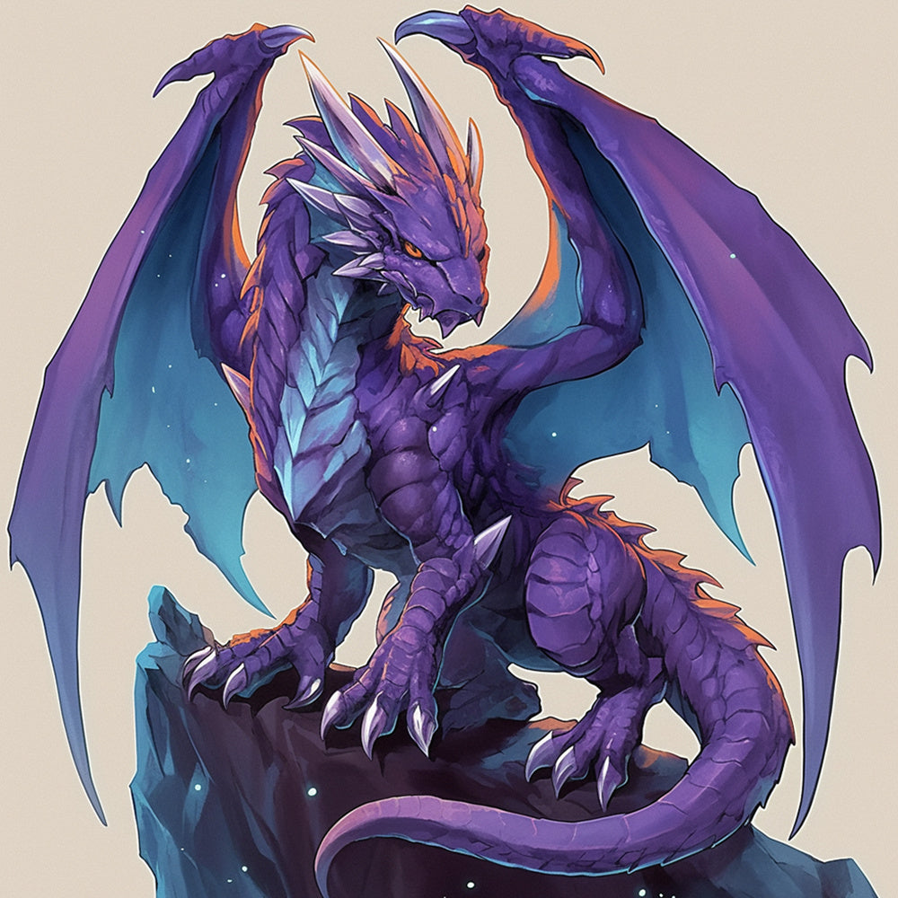 Majestic purple dragon on cliff cross stitch kit for beginners