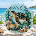 Finished majestic sea turtle pearl diamond painting artwork displayed as home decor