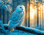 Majestic snowy owl in golden winter forest cross stitch kit for beginners