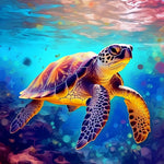 Majestic turtle swimming in deep blue sea cross stitch kit for beginners