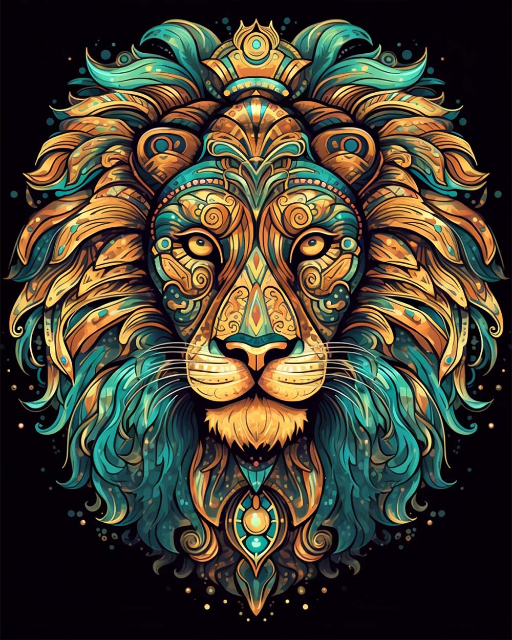 Mandala ornate golden lion cross stitch kit for beginners