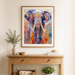 Finished mandala patterned elephant cross stitch artwork displayed as home decor