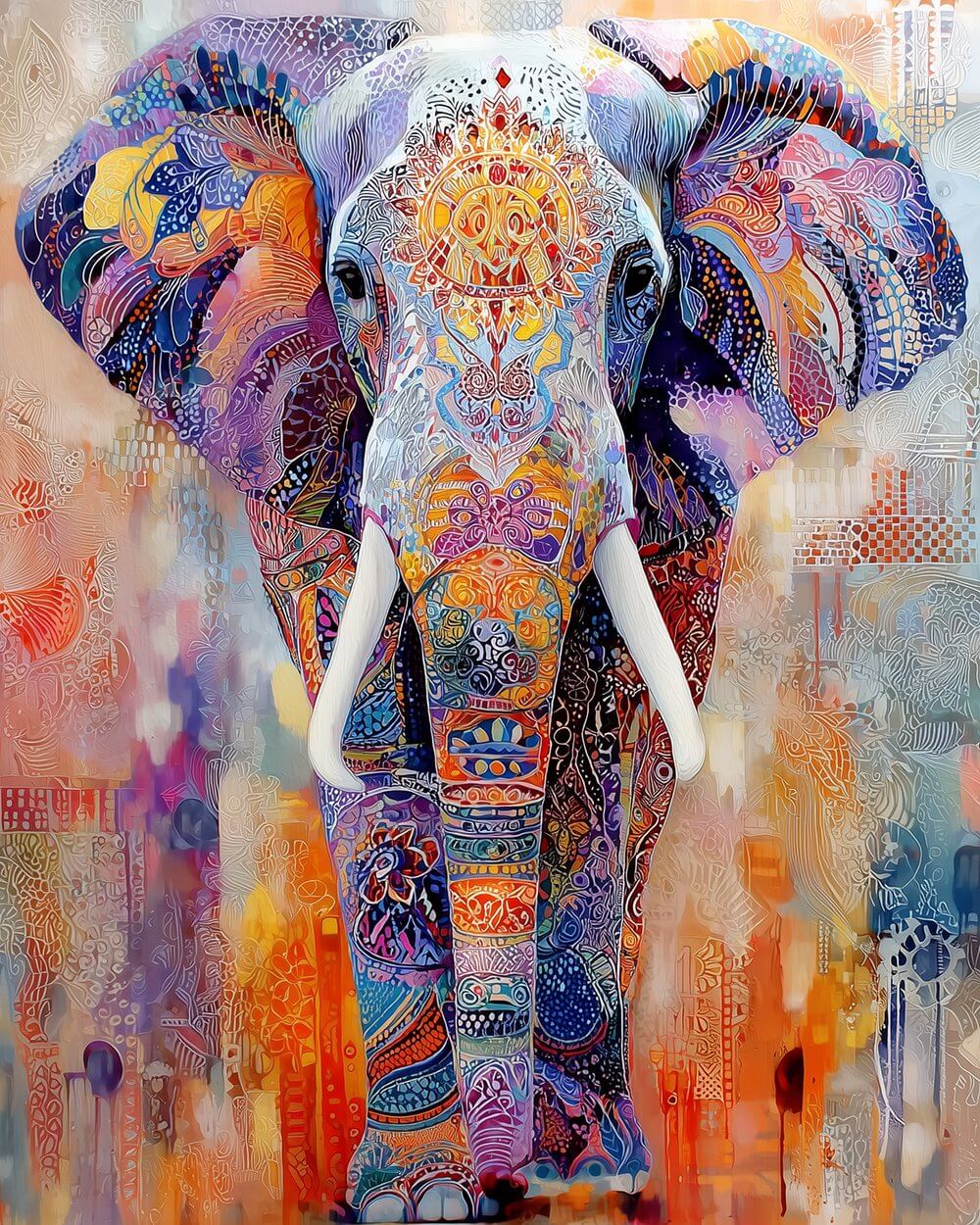 Mandala patterned elephant cross stitch kit for beginners