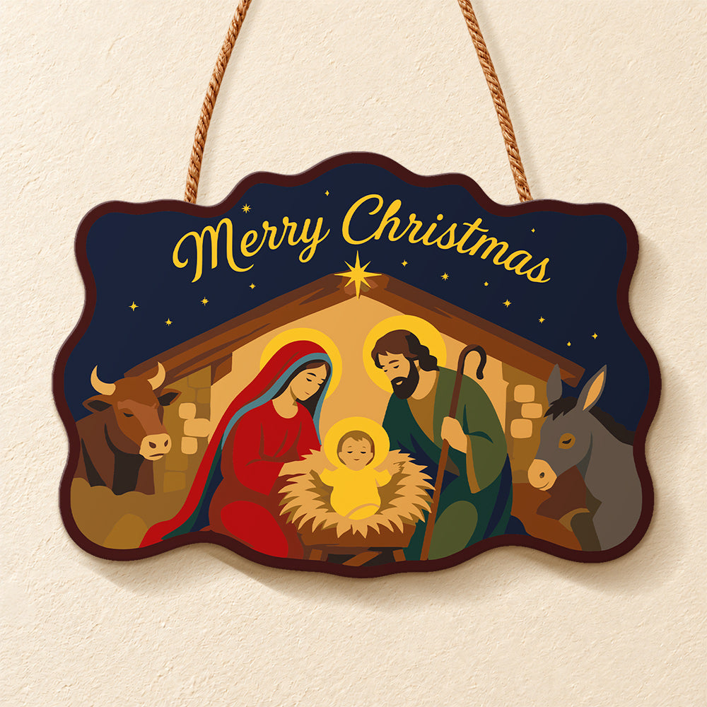Manger holy family paint by numbers door hanger finished design