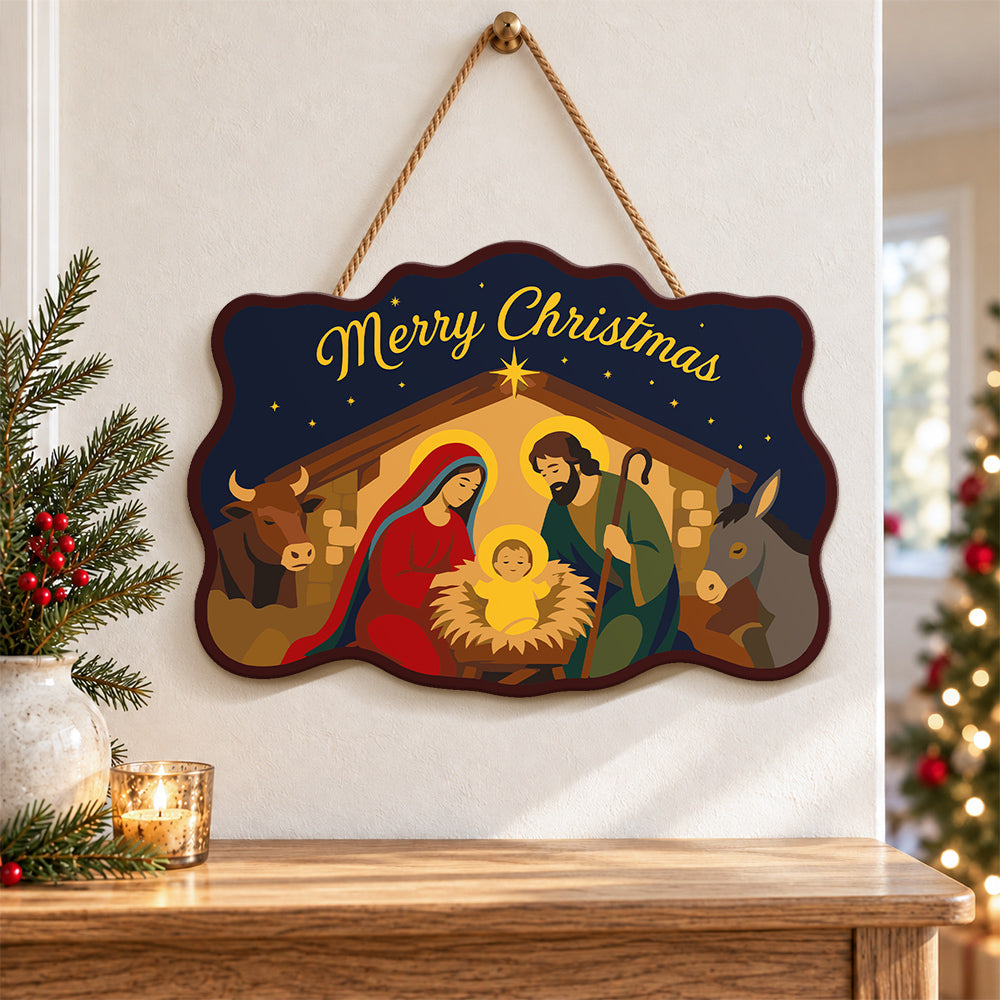 Manger holy family paint by numbers door hanger as indoor wall decor