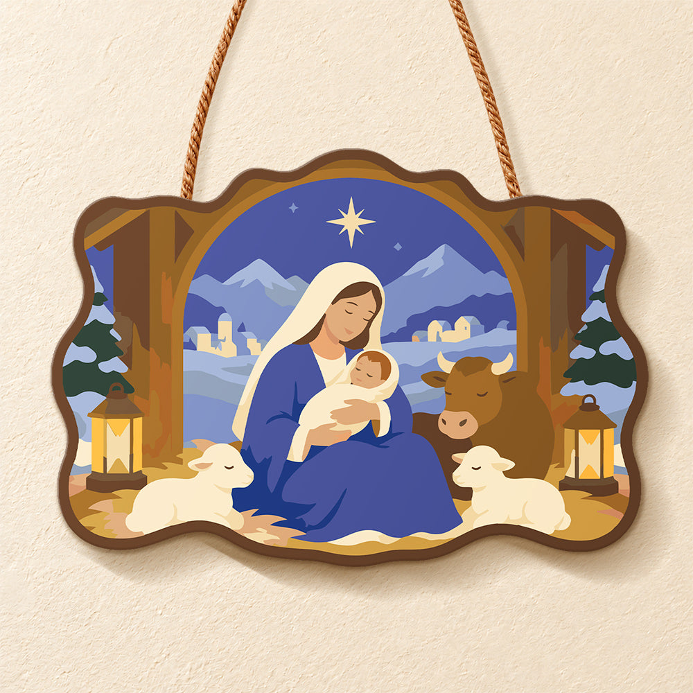 Manger holy night paint by numbers door hanger finished design