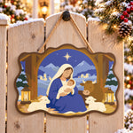 Manger holy night paint by numbers door hanger on a garden gate