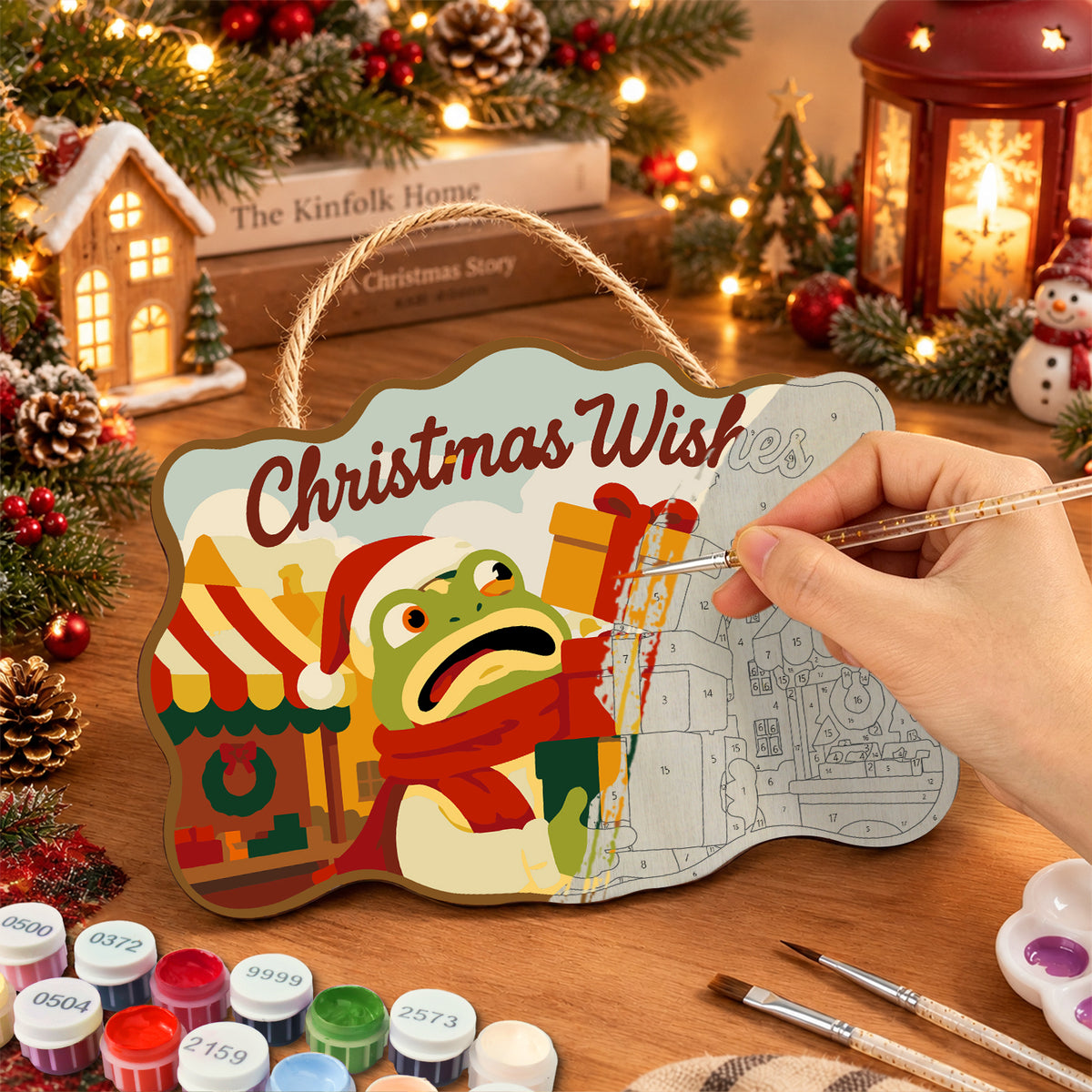 Market gift stack paint by numbers door hanger painting process