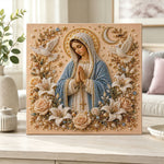 Finished mary’s gentle prayer pearl diamond painting artwork displayed as home decor