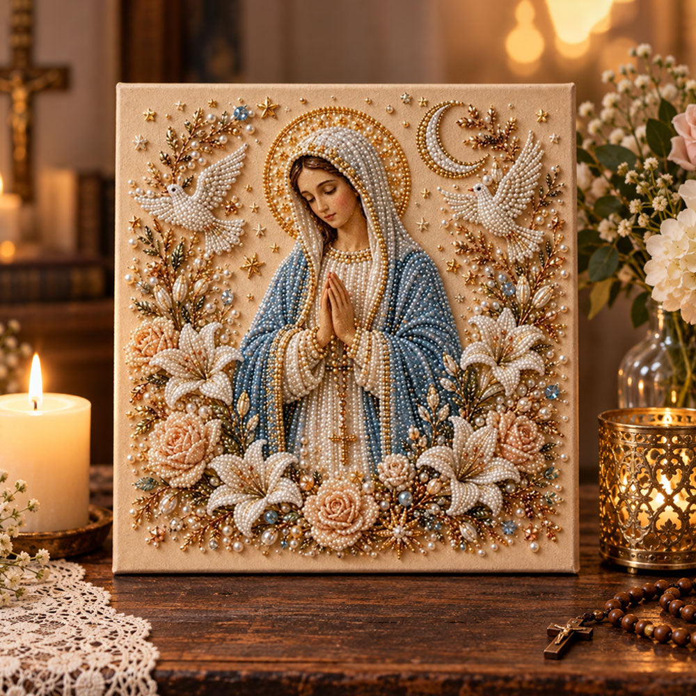 Mary’s gentle prayer pearl diamond painting kit for beginners