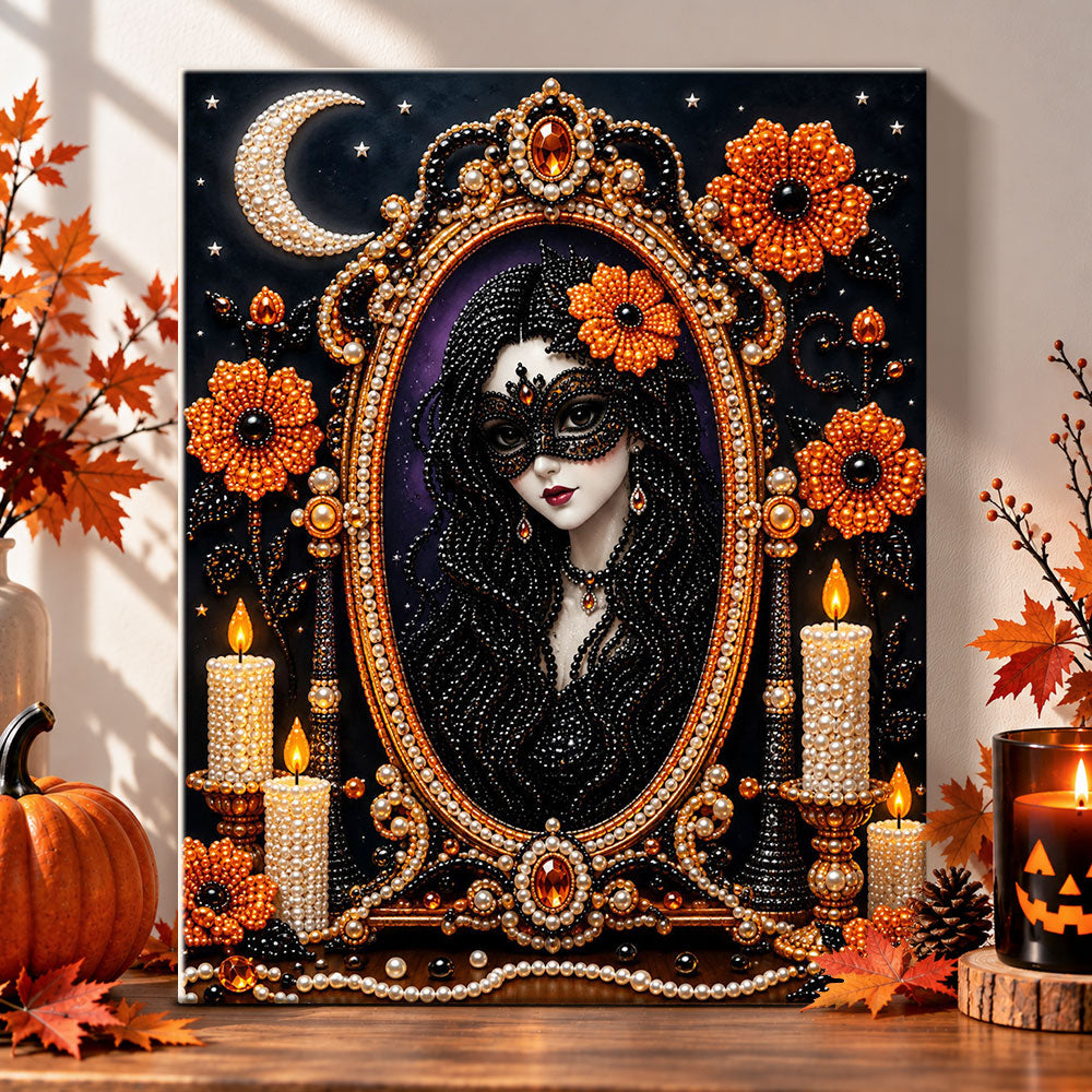 Masquerade lady in magic mirror pearl diamond painting kit for beginners