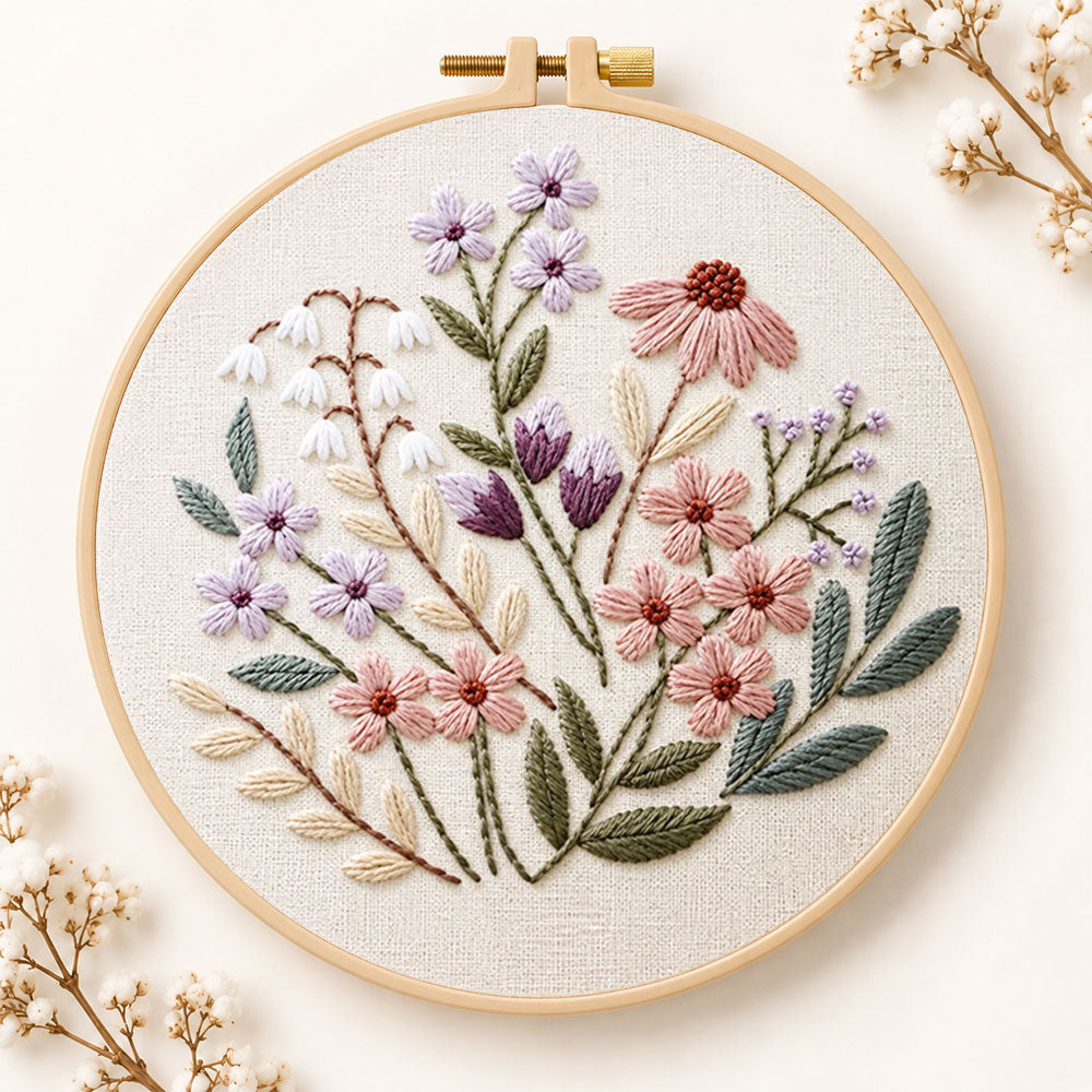 Mauve pastel blossoms embroidery kit