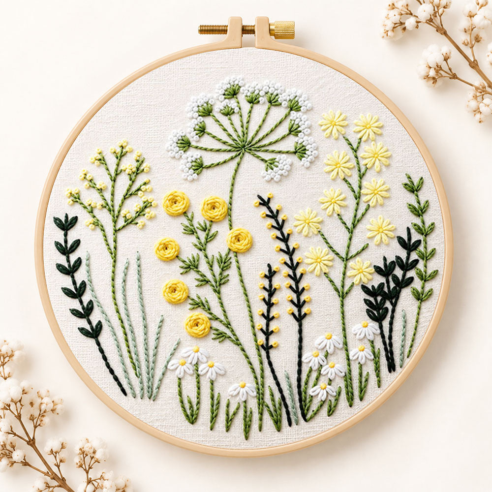 Meadow herbs hand embroidery kit
