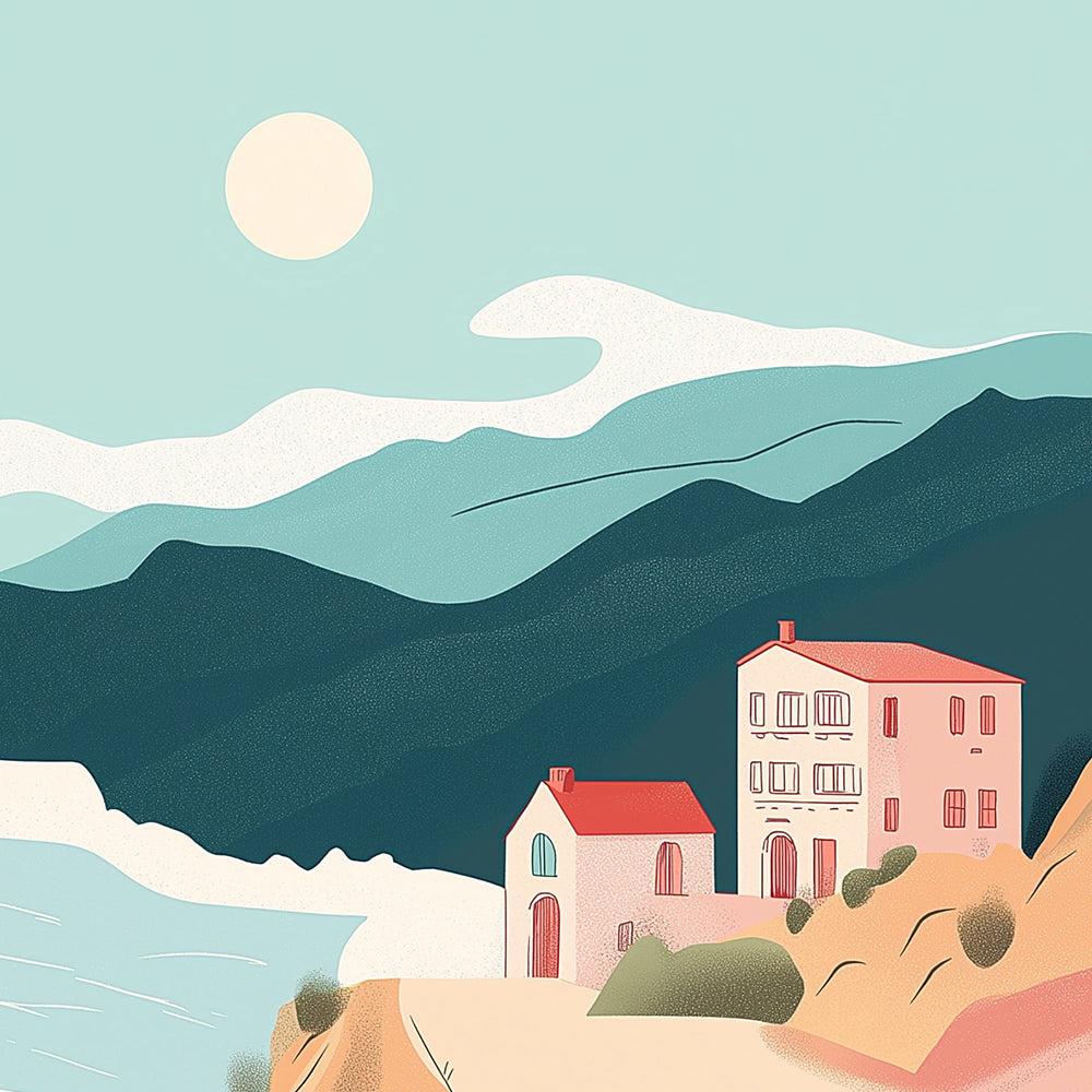 Mediterranean cliff town cross stitch kit for beginners