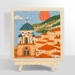 Mediterranean coastal town punch needle kit for beginners