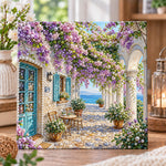 Mediterranean courtyard with wisteria blooms pearl diamond painting kit for beginners