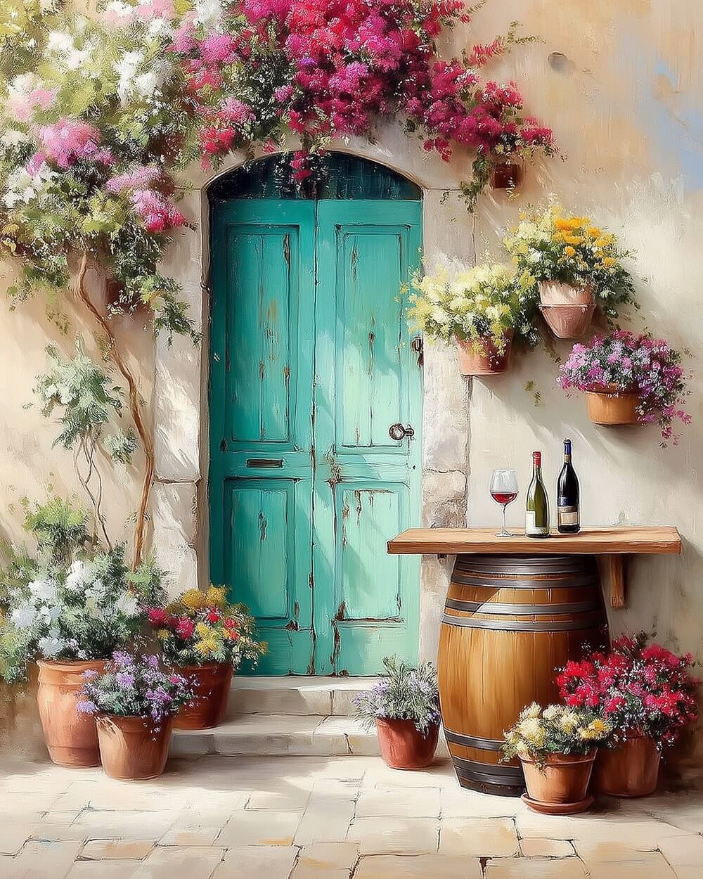 Mediterranean floral door cross stitch kit for beginners