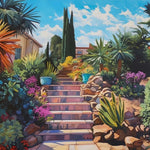 Mediterranean garden stone staircase cross stitch kit for beginners